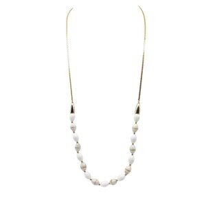 Vintage Gold Tone & White Beaded Necklace with Faux Glass Flux Beads and Unique